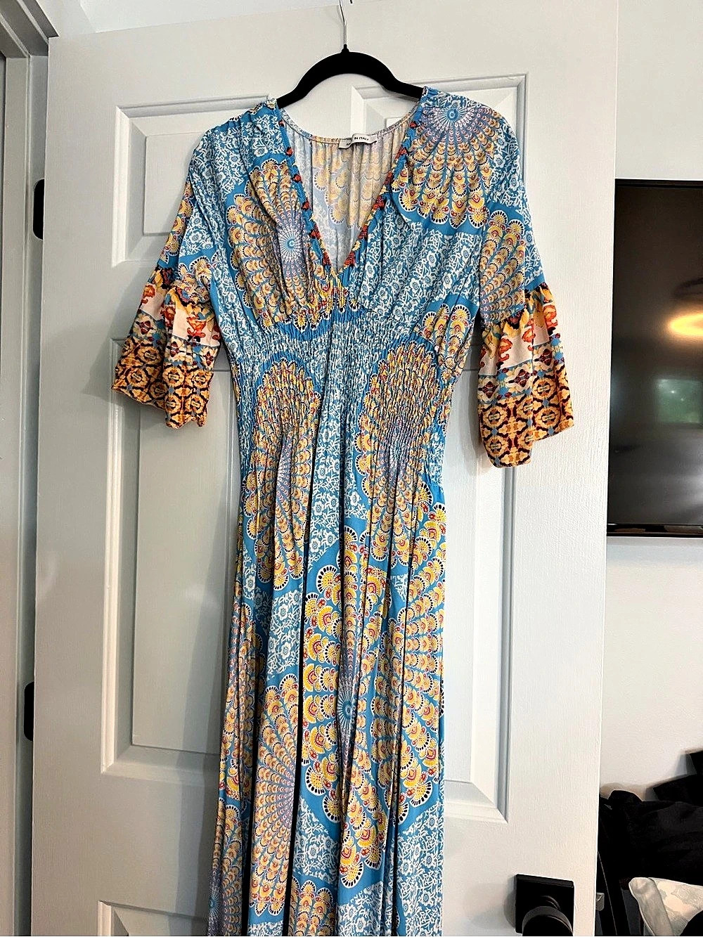 Paisley Maxi Dress in Blue & Orange Like New